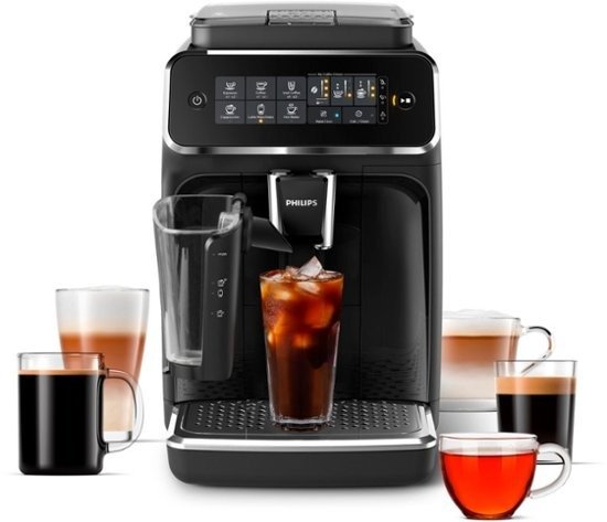 3200 Series Fully Automatic Espresso Machine with LatteGo Milk Frother and Iced Coffee, 5 Coffee Varieties - Black