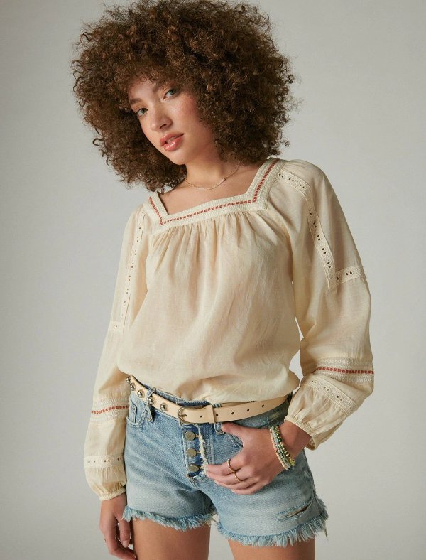women's embroidered square neck blouse