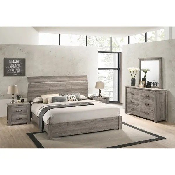 Roundhill Furniture Floren 5-piece Contemporary Weathered Gray Wood Bedroom Set - Queen