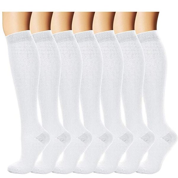 压缩运动袜、瘦腿袜 7双入 白色