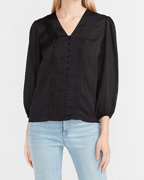 Pleated Button Front Shirt