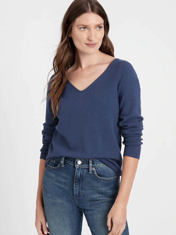Wide V-Neck Sweater Top