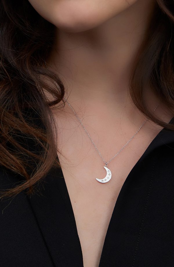 Cielo 18K Gold Plated Sterling Silver Diamond Crescent Pendant - 0.03 ctw