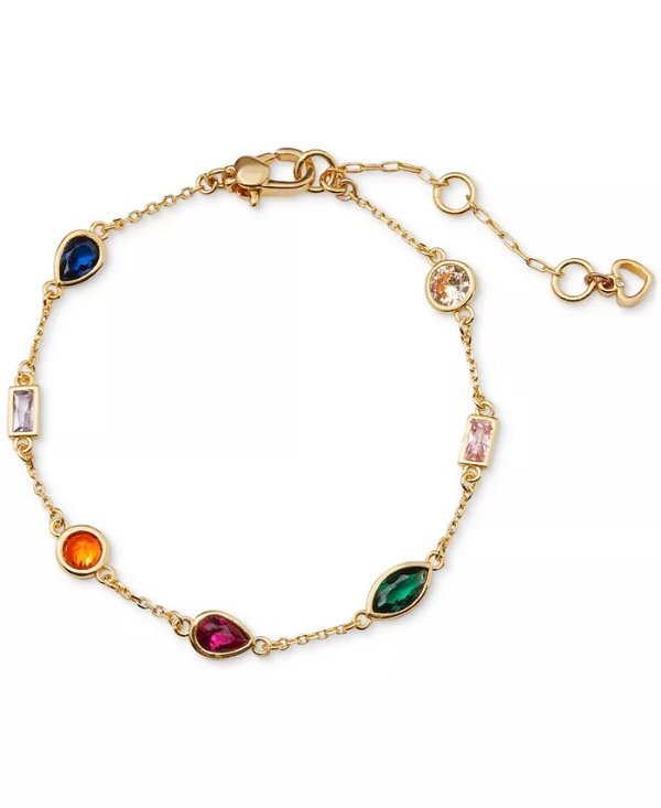 Gold-Tone Multicolor Crystal Delicate Link Bracelet