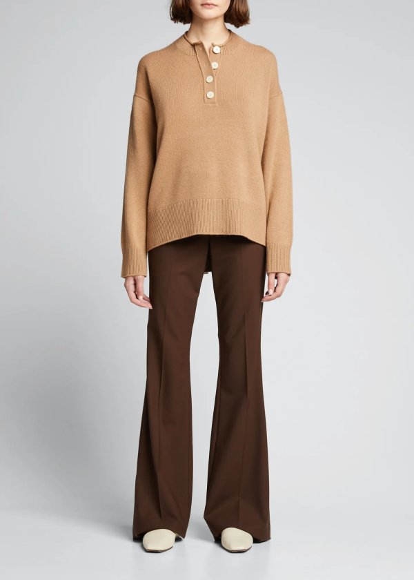 Cashmere Side-Slit Pullover Top