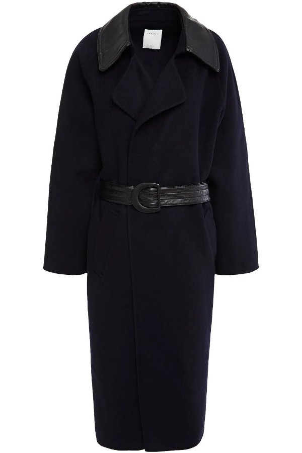Linna belted leather-trimmed wool-blend felt coat