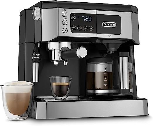 All-in-One Combination Coffee Maker & Espresso Machine + Advanced Adjustable Milk Frother for Cappuccino & Latte + Glass Coffee Pot 10-Cup, COM532M black