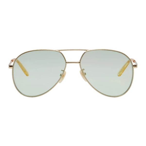 Gold & Green Double Bridge Aviator Sunglasses