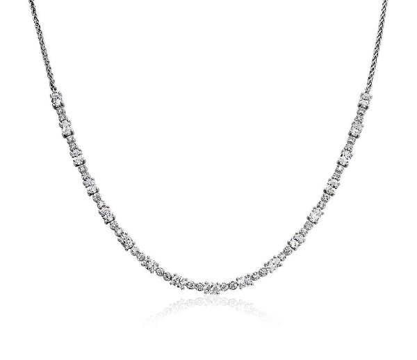 Oval and Round Alternating Diamond Necklace in 14k White Gold (3 ct. tw.) | Blue Nile