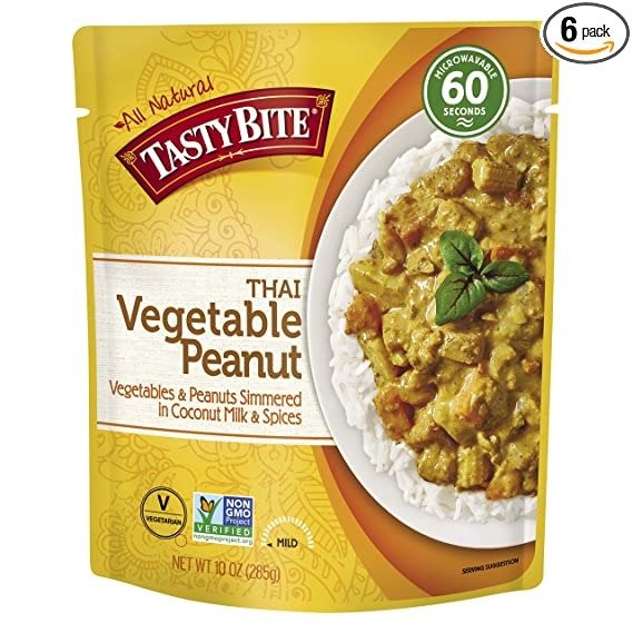 TASTY BITE Fully Cooked Thai Entree with Vegetables and Peanuts in Coconut Milk & Spices, Vegetarian, Gluten Free, Ready to Eat, 60 Oz, Pack of 6