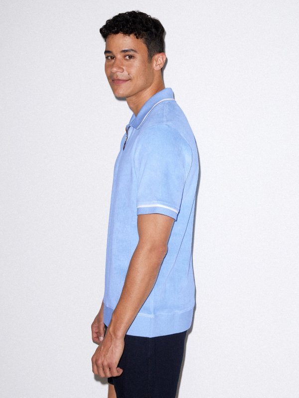 Stretch Velour Short Sleeve Zip Up Polo | American Apparel