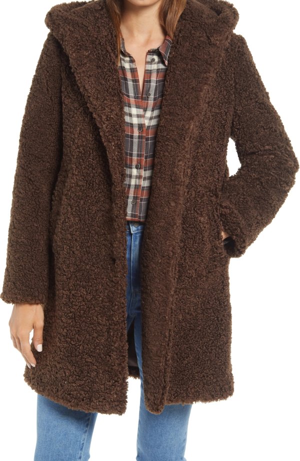 Hooded Faux Shearling Teddy Coat