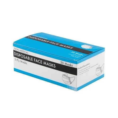 Non-Medical 3-Ply Pleated Disposable Face Masks, One Size, Blue, Pack Of 50 Item # 7779347