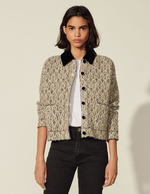 Lurex tweed jacket with contrast collar