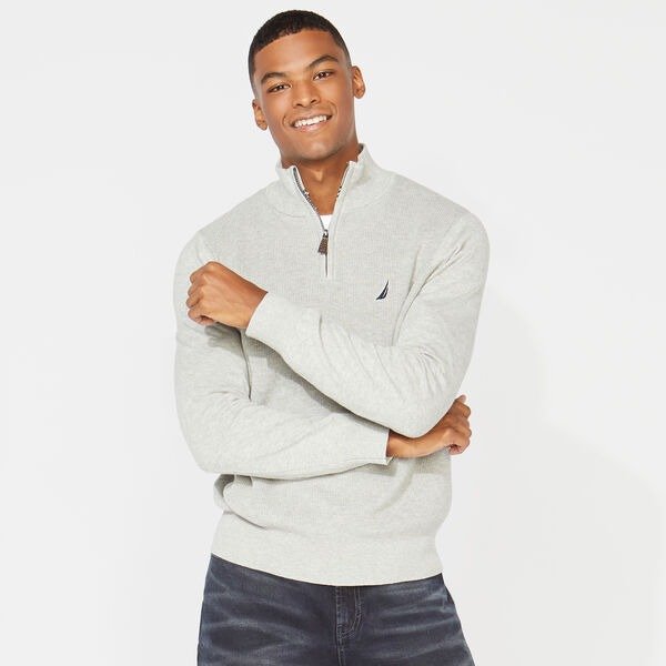 RIBBED-FRONT QUARTER-ZIP SWEATER