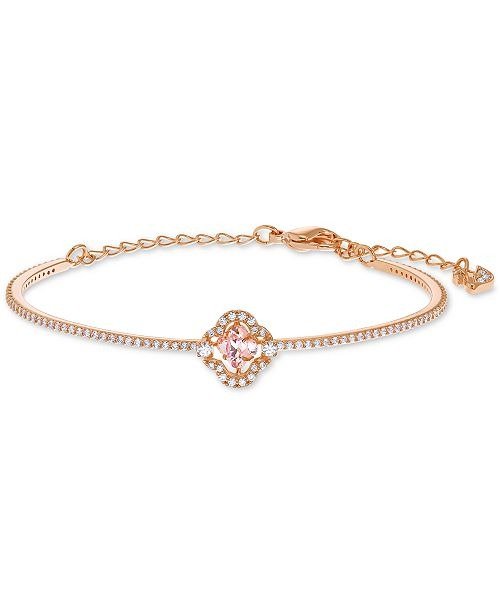 Rose Gold-Tone Crystal Clover Bangle Bracelet