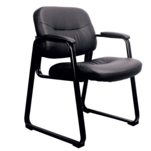 Essentials by OFM ESS-9015 Leather Executive Side Chair with Sled Base, Black, Reception Waiting Room Chair