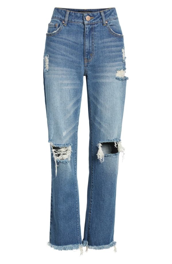 Ripped Ankle Straight Leg Jeans