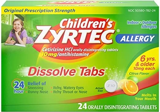 Children's Zyrtec 24 HR Dissolving Allergy Tablets, Cetirizine, Citrus Flavor, 24 ct