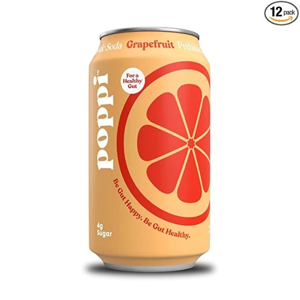 poppi A Healthy Sparkling Prebiotic Soda, w/ Real Fruit Juice, Gut Health & Immunity Benefits, 12pk 12oz Cans, Grapefruit