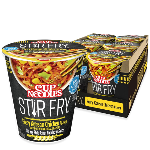 Nissin Cup Noodles Stir Fry Noodles in Sauce, Fiery Chicken, 2.96 Ounce (Pack of 6)