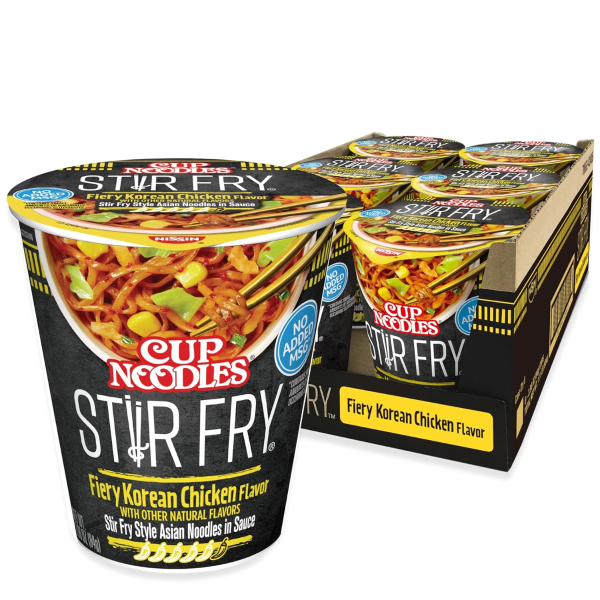Cup Noodles Stir Fry Noodles in Sauce, Fiery Chicken, 2.96 Ounce (Pack of 6)