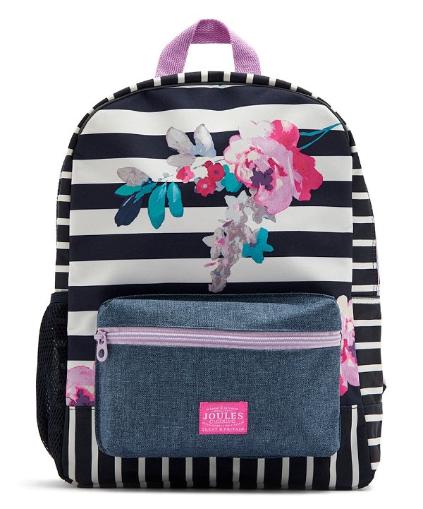 Black & White Stripe Margate Floral Patch Backpack