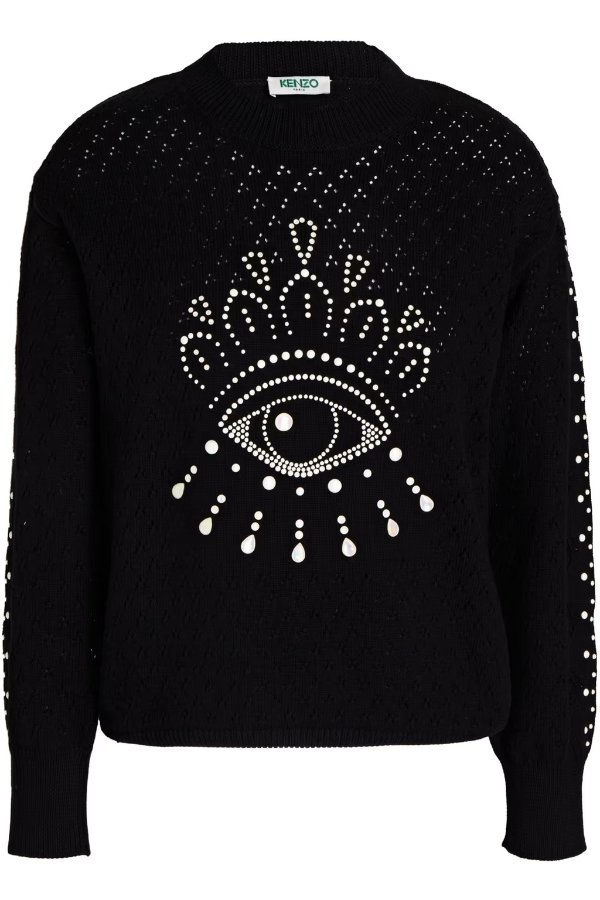 Bead-embellished pointelle-knit cotton sweater