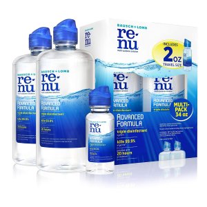Contact Lens Solution by Renu, Multi-Purpose Disinfectant, Advanced Formula Kills 99.9% of Germs, 16 Fl Oz (Pack of 2), Includes 2 Fl Oz Travel Size