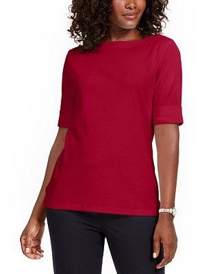 Petite Cotton Elbow-Sleeve T-Shirt, Created for Macy's