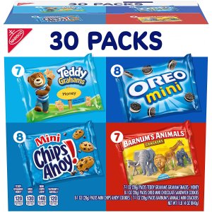 Nabisco Team Favorites Variety Pack, OREO Mini, CHIPS AHOY! Mini, Teddy Grahams Honey & Barnum's Animal Crackers, 30 Pks