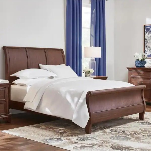 Beckford Walnut Finish Queen Classic Sleigh Bed (64 in. W x 54 in. H)
