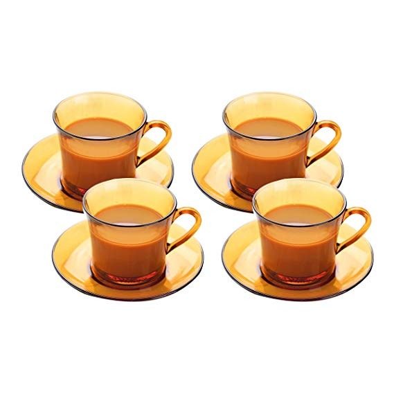 DURALEX 多莱斯 简约咖啡杯碟套装8件套琥珀色法国进口