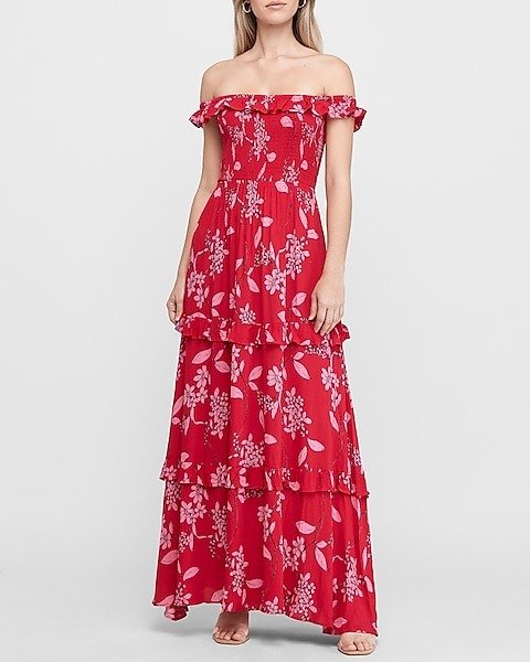 Floral Off The Shoulder Tiered Maxi Dress