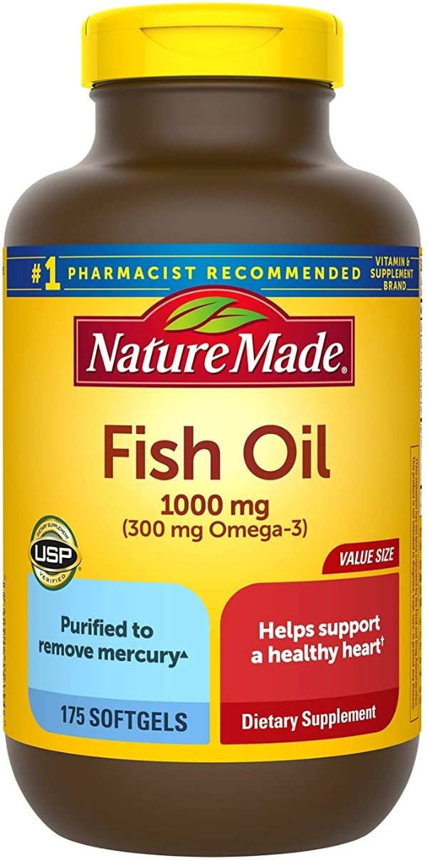 Made Fish Oil 1000 mg, 175 Softgels Value Size, Fish Oil Omega 3 Supplement For Heart Health