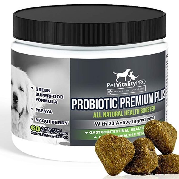 Probiotics for Dogs with Natural Digestive Enzymes ● Dog Probiotics Chewable ● 4 Bill CFUs / 2 chews ● Dog Diarrhea Upset Stomach Yeast Gas Bad Breath Immunity Allergies Skin Itching Hot Spots