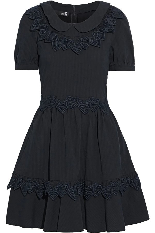 Broderie anglaise-trimmed cotton-jacquard mini dress