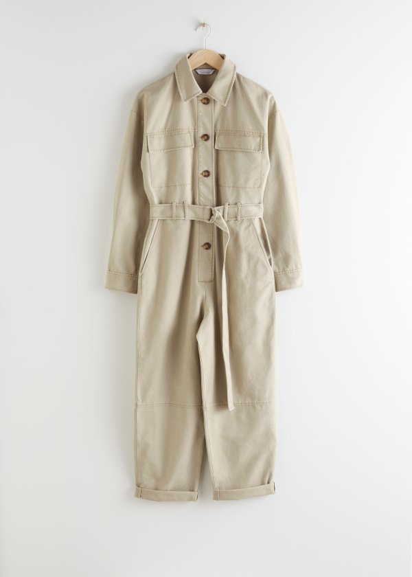 Belted Cotton Utility Jumpsuit