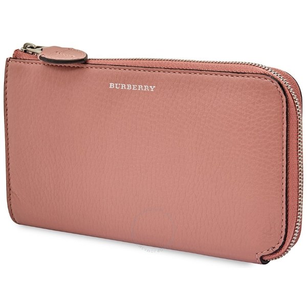 Two-tone Leather Ziparound Wallet- Dusty Pink