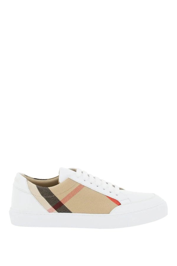 Check fabric and leather sneakers Burberry
