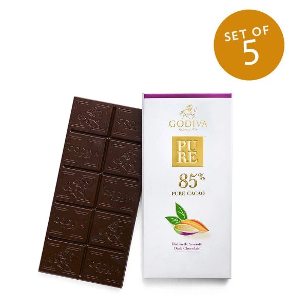 Pure 85% Distinctly Smooth Dark Chocolate Bar, Set of 5
