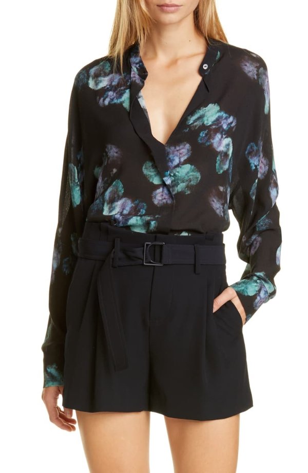 Painted Floral Silk Blouse