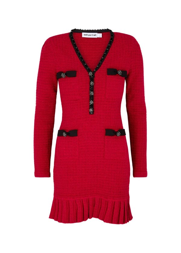 New Season Sequin-embellished waffle-knit mini dress