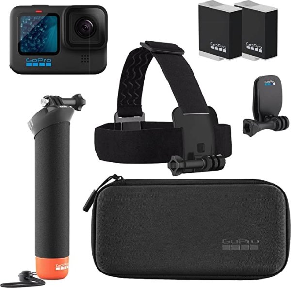 HERO11 Black Accessory Bundle - Includes Extra Enduro Battery (2 Total), The Handler (Floating Hand Grip), Headstrap + Quick Clip, and Carrying Case