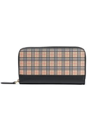 Leather-trimmed checked canvas continental wallet