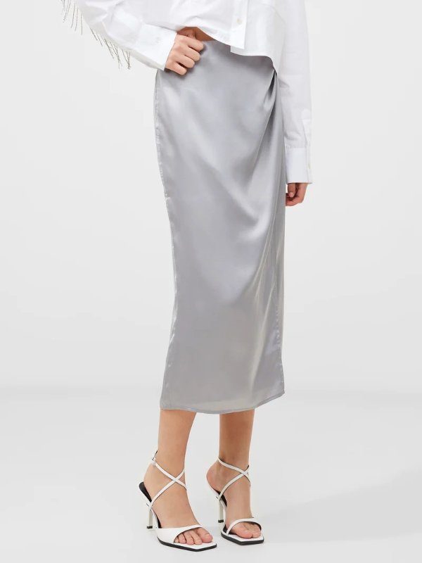 Inu Satin Midi Wrap Skirt Alloy | French Connection US
