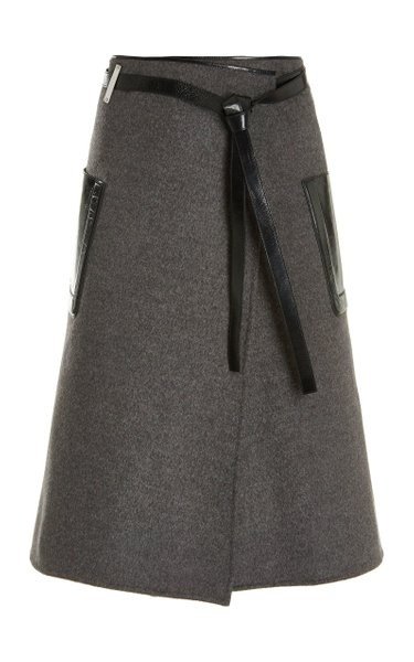 Apron Double-Faced Wool Midi Wrap Skirt