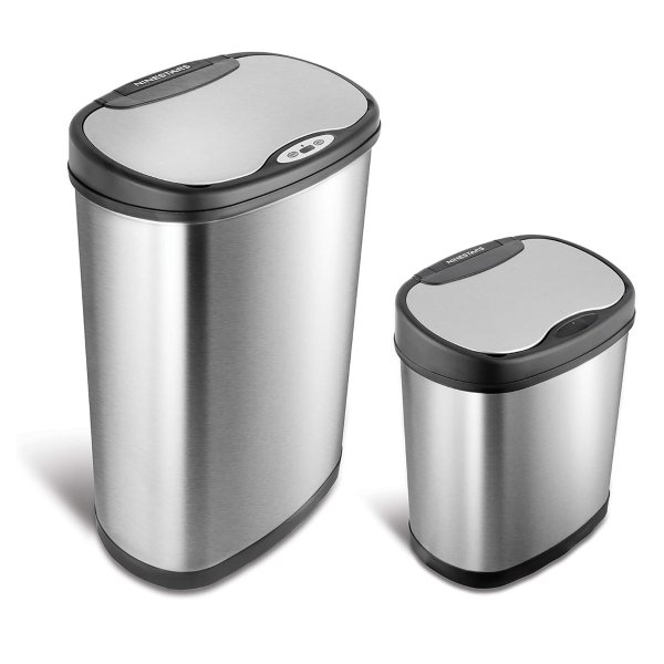 NINESTARS Automatic Touchless Trash Can Combo Set, 13 Gal & 3 Gal
