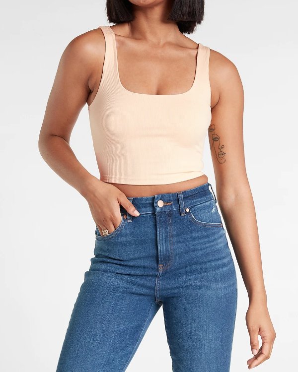 Body Contour Ribbed Square Neck Cropped Tank