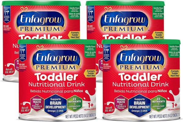 Enfagrow Premium Omega 3 DHA Prebiotics Non-GMO (Formerly Toddler Next Step) Toddler Nutritional Milk Drink, Vanilla Flavor Powder 24 oz. can (4 Cans) From the Makers of Enfamil